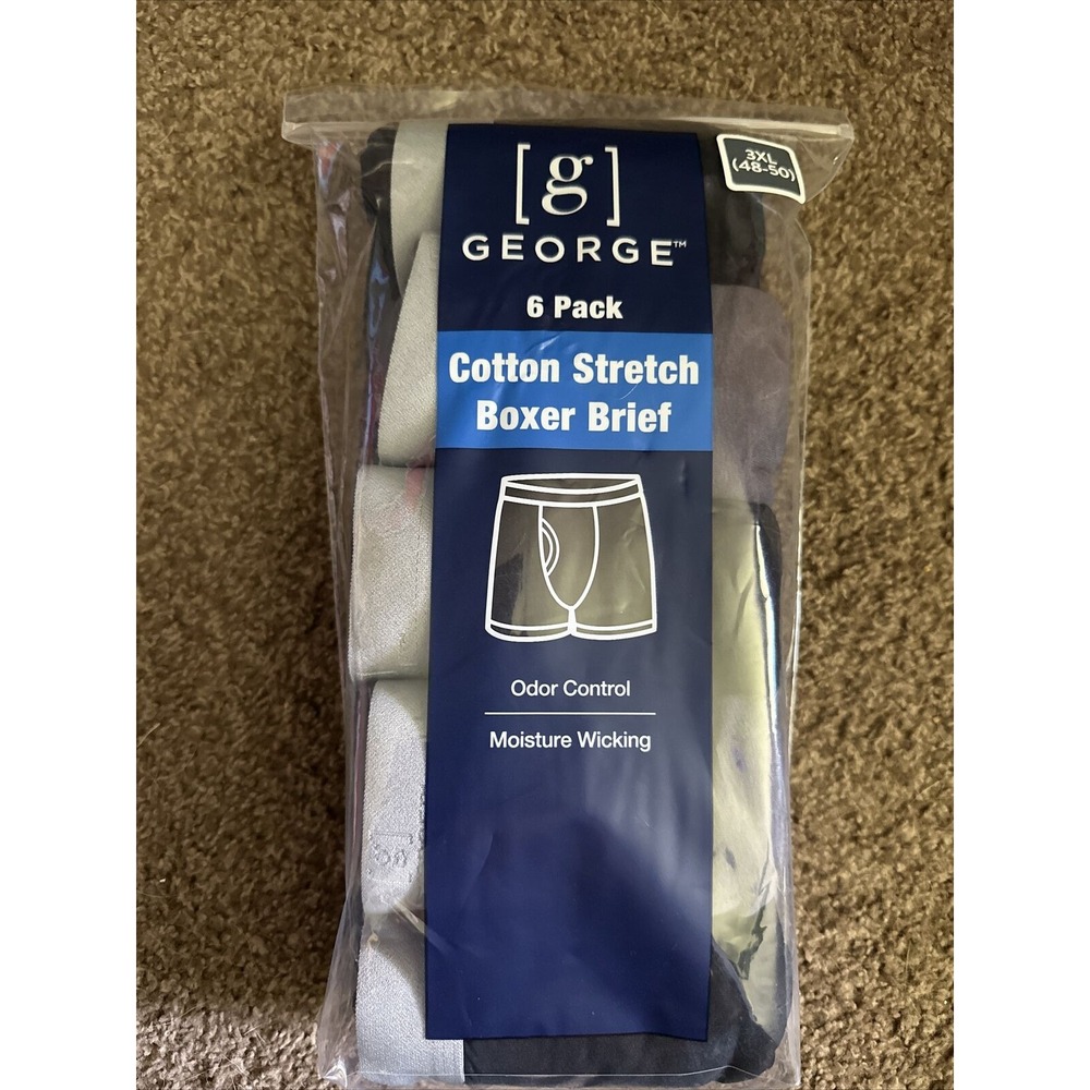 George Men's Cotton Stretch Boxer Briefs Underwear 6-Pack Size 3XL  Blk/Grey NEW